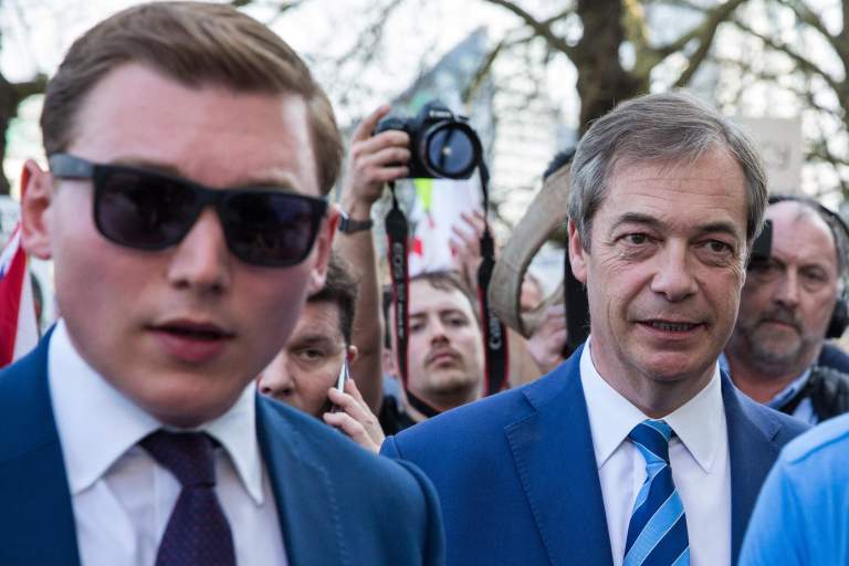 George Cottrell and Nigel Farage at a pro-Brexit event in March 2019. Photo: Mark Kerrison / Alamy