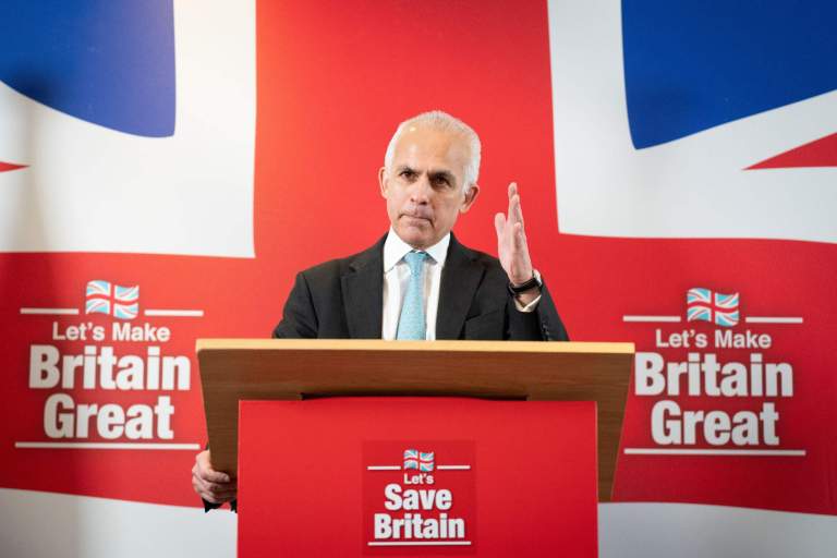 Former Reform UK deputy leader Ben Habib speaks at a party event in the lead up to the election. Photo: PA Images / Alamy