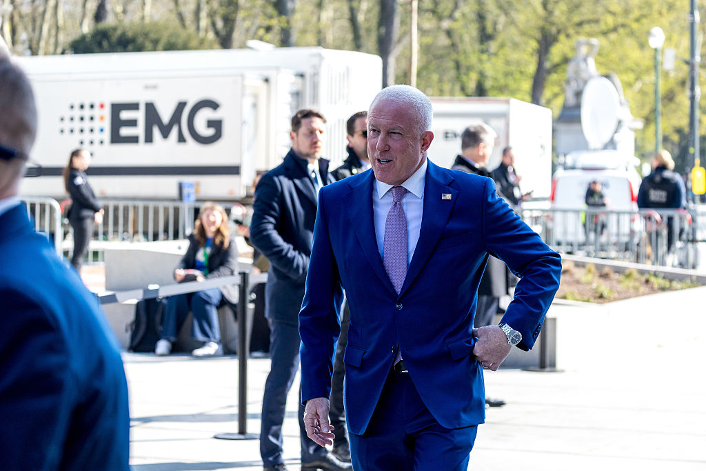 BRUSSELS, BELGIUM - MARCH 22: U.S. Ambassador to Belgium Bill White arrives for a ceremony in the European Quarter on March 22, 2026 commemorating the 10th anniversary of the 2016 terror attacks in Brussels, Belgium. Thirty-two people died and three hundred others were injured during the 2016 suicide-bomb attacks on Brussels Airport and Maalbeek metro station. (Photo by Omar Havana/Getty Images)