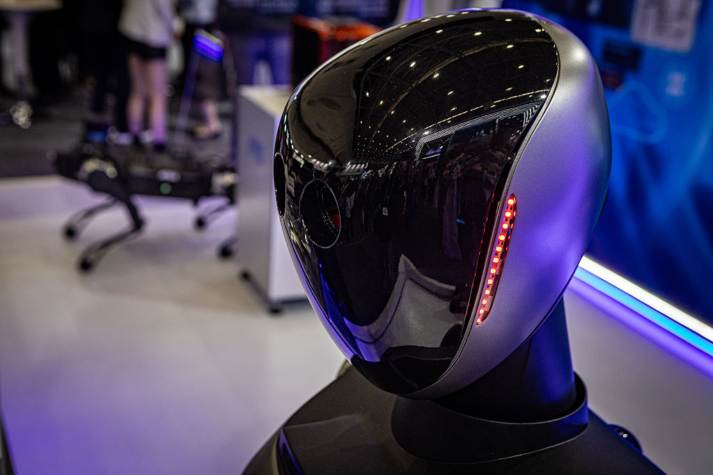 TAIPEI, TAIWAN - SEPTEMBER 02: A futuristic humanoid robot head equipped with sensors is displayed at an artificial intelligence booth during SEMICON Taiwan 2026 at the Taipei Nangang Exhibition Center on September 02, 2026 in Taipei, Taiwan. SEMICON brings together the world's biggest semiconductor manufacturers for a display of the latest developments, as AI accelerates demand for chips. (Photo by Cheng Chia Huang/Getty Images)