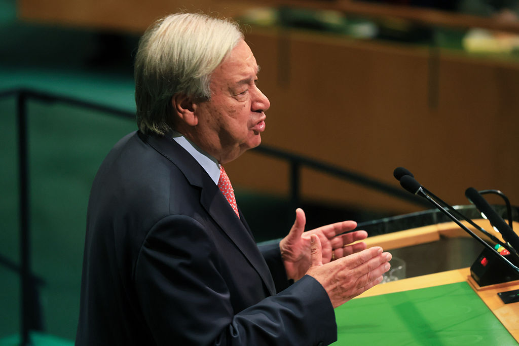 NEW YORK, NEW YORK - SEPTEMBER 22: United Nations Secretary-General António Guterres speaks during the 81st session of the United Nations (U.N.) General Assembly at U.N. Headquarters on September 22, 2026 in New York City. World leaders have gathered in New York for the annual session of the United Nations General Assembly, with this year's global issues ranging from the threat of artificial intelligence to the continued wars in Ukraine and Gaza. (Photo by Spencer Platt/Getty Images)