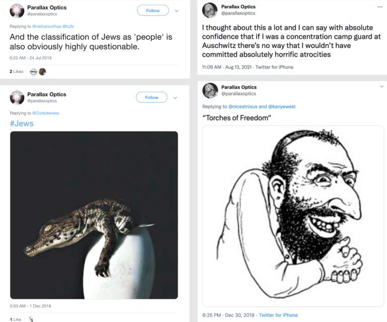 Screenshot of antisemitic website associated with Nina Power and Daniel Miller